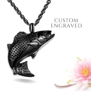 Fish Urn Necklace for Human Ashes for Men | Fisherman Fishing Urn Necklace Cremation Jewelry Men | Engraved Memorial Mens Urn Necklace Ashes