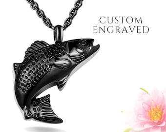 Fish Urn Necklace for Human Ashes for Men | Fisherman Fishing Urn Necklace Cremation Jewelry Men | Engraved Memorial Mens Urn Necklace Ashes