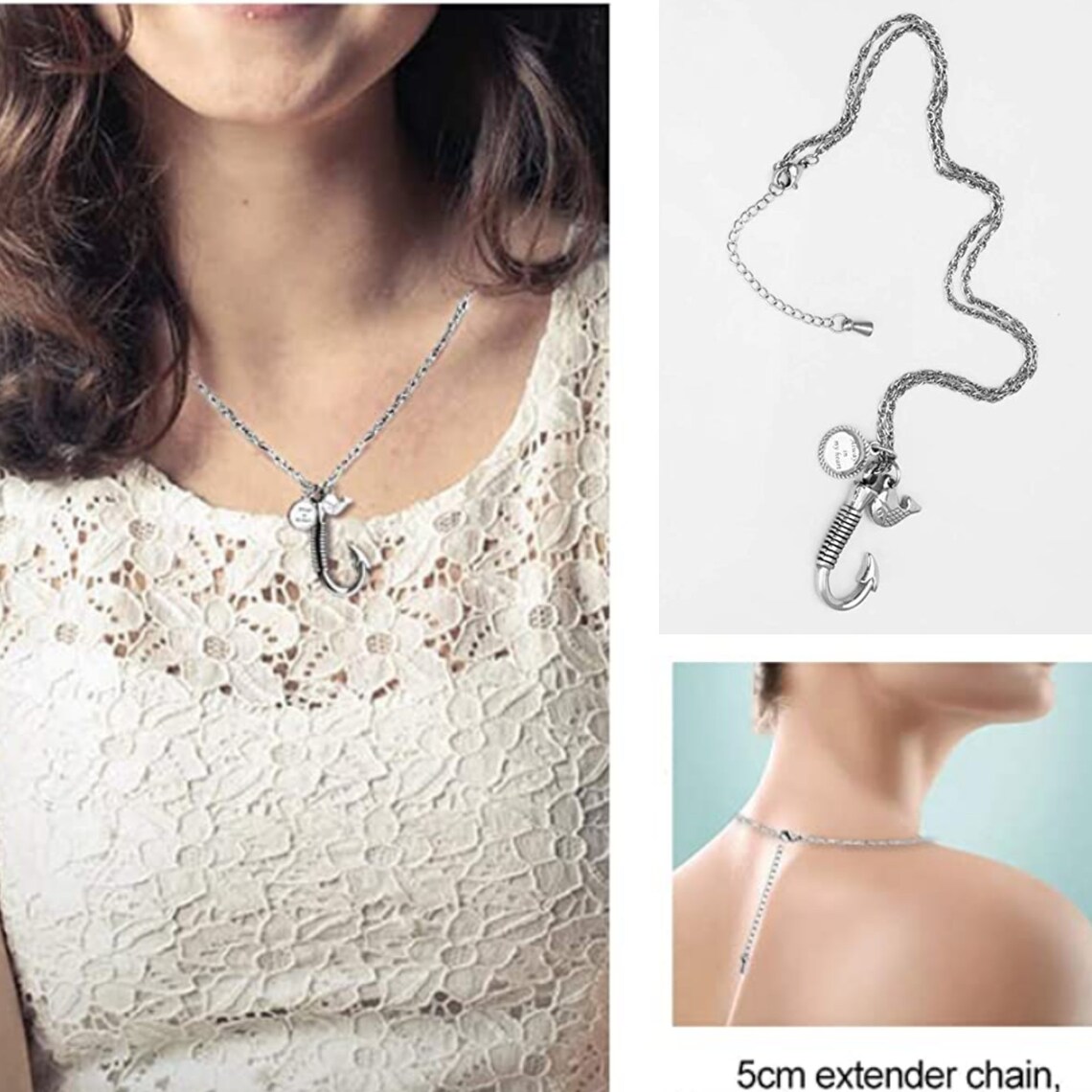 Fish Hook Urn Necklace for Ashes Cremation Pendant Fishing Etsy