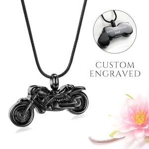 Motorcycle Cremation Urn Necklace for Men | Personalized Custom Engraved Cremation Biker Locket Pendant Necklace for Ashes with Engraving
