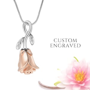 Rose Flower Urn Necklace for Women Custom Engraved | Rose Flower Cremation Jewelry | Memorial Jewelry Cremation Necklace | Sympathy Gift