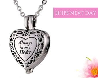 Urn Necklace for Human Ashes | Cremation Locket Necklace | Cremation Jewelry | Always in my Heart Locket Urn Necklace | Memorial Necklace