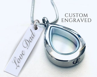 Teardrop Urn Necklace for Human Ashes | Personalized Memorial Gift | Memorial Jewelry Cremation Necklace Fillable Jewelry for Sand or Ashes