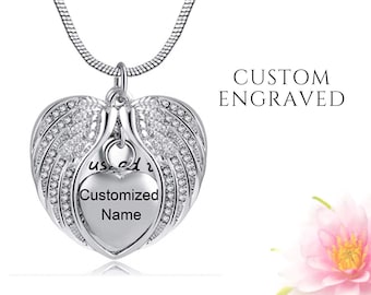 Angel Wings Urn Necklace for Human Ashes Personalized | Angel Wings Urn Pendant | Urn Angel Jewelry | Cremation Jewelry Necklace Custom