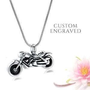 Collana con urna per motocicletta per ceneri umane per uomo / Collana con medaglione commemorativo per cremazione con incisione personalizzata / Gioielli per ceneri umane / Regalo per lui