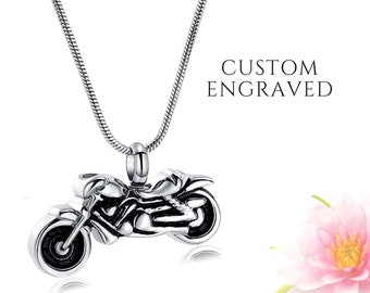 Motorcycle Urn Necklace for Human Ashes for Men | Custom Engraved Cremation Memorial Locket Necklace | Jewelry Human Ashes | Gift for Him