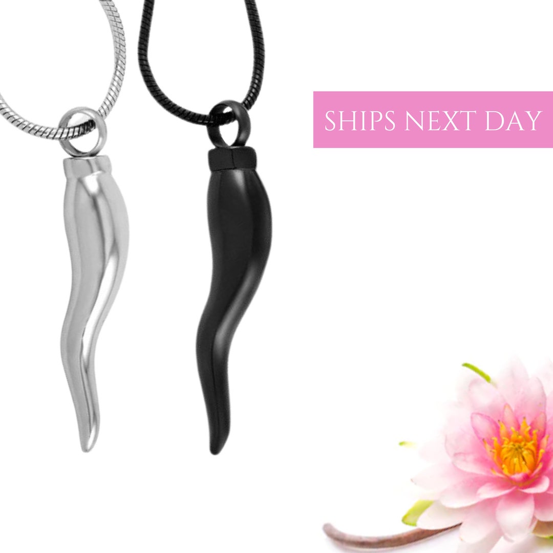 Italian Horn Necklace Mens Urn Necklace Ash Holder Necklace Cremation