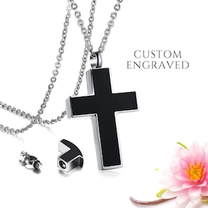 Cross Urn Necklace | Cremation Jewelry for Men | Black Cross Urn Necklace for Human Ashes | Dad Memorial Gift | Jewelry for Human Ashes