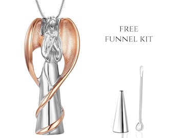 Schutzengel Urne Halskette für menschliche Asche | Engelflügel Anhänger | Engelsflügel Halskette | Rose Gold Feuerbestattung Schmuck Halskette für Asche