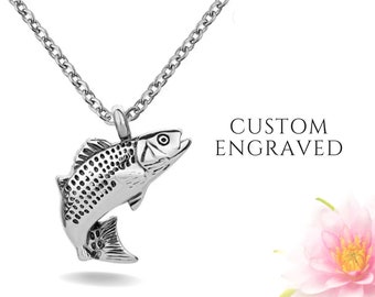 Urn Necklace for Human Ashes for Men | Fish Fisherman Fishing Urn Necklace Cremation Jewelry Men | Engraved Memorial Mens Urn Necklace Ashes