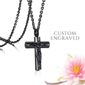 Cross Urn Necklace | Cremation Jewelry for Men | Black Cross Urn Necklace for Human Ashes | Dad Memorial Gift | Jewelry for Human Ashes