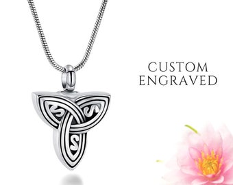 Celtic Urn Necklace for Man | Custom Engraved Memorial Mens Urn Necklace for Human Ashes | Jewelry Human Ashes Keepsake Necklace for Man
