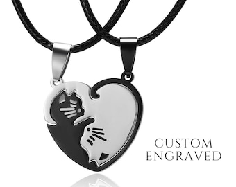 Matching Necklaces Valentines Day | Cat Couple Necklace | Long Distance Relationship Gift for Boyfriend | Valentines Day Gift For Him