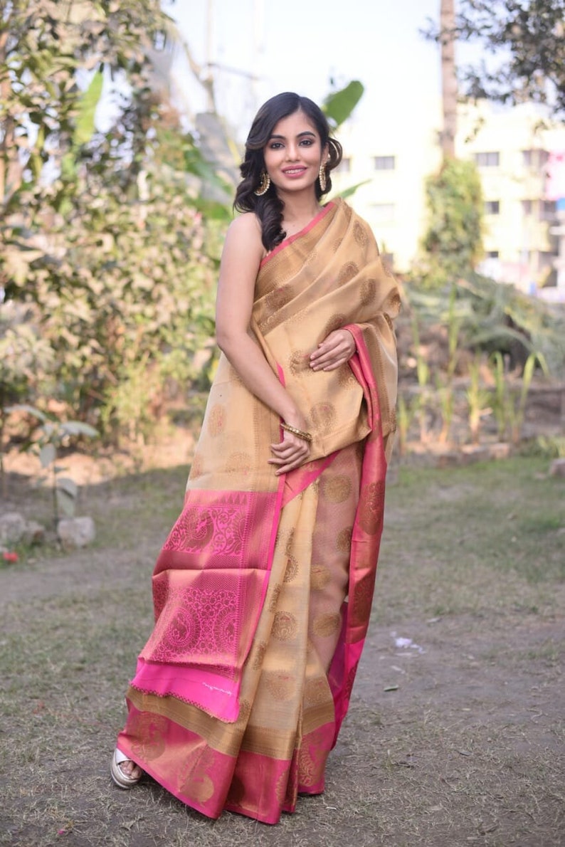 Gold Tissue Silk Saree With Full Zari Weaving Saree With - Etsy