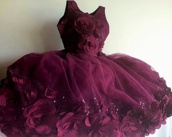 Beutiful flowergirl dress kids, Girls, Party long gown, Party gown| Wine color gown| Dark purple| Maroon |