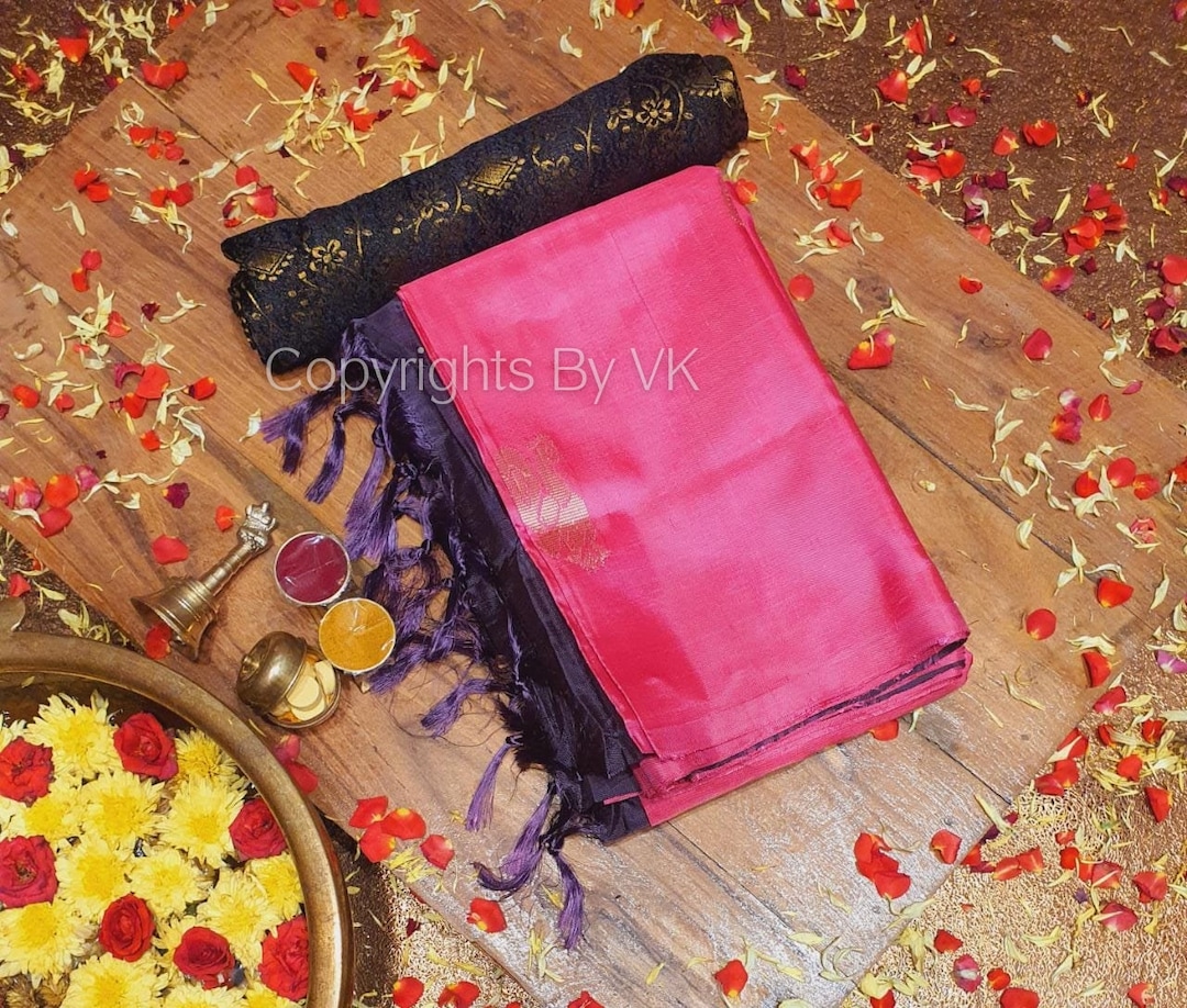 Beige & Rose Pink Vaazhai Naar (Banana Pith) Borderless Saree with Small Butta