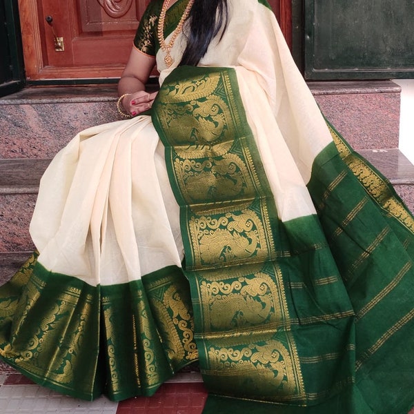Madurai sungudi coton Saree zari Saris blancs et de couleur | Sari longue frontière Mayuri | Sari du sud de l'Inde | Sari pour femme | Sari