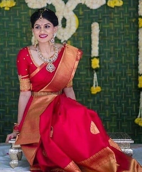 C J Enterprise Women's Pure Kanjivaram Soft Silk Saree Banarasi Design Wear  kanchipuram Pattu Sarees Latest Party Sari collections With Blouse Piece  For Wedding sadi new 2023 2024 (Gola Line Brown) : Amazon.in: Fashion