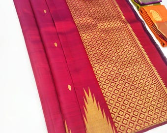 Pure Kanchipuram Handloom Silk Pattu Saree temple border | Wedding Saree | Indian Party Wear Saree | Festival Wear | Kanjipuram Saree