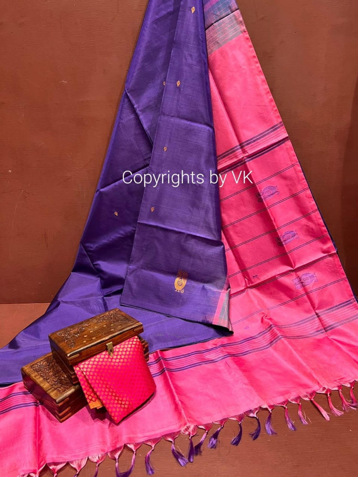 Purple Vaazhai (Banana Pith) Saree with Golden Zari main image 0
