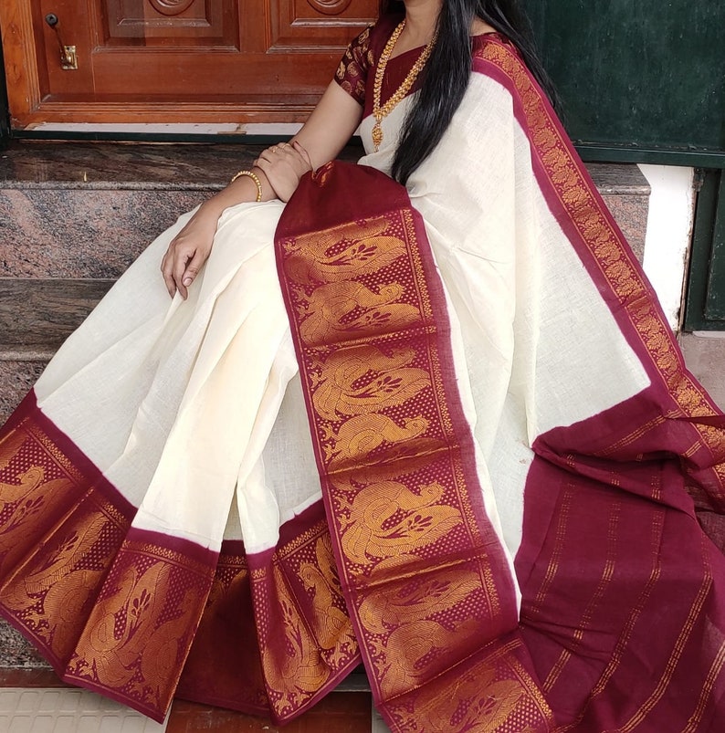 Madurai sungudi cotton Saree zari White & color sarees Mayuri long border saree South Indian Saree Saree For Women Sari White red