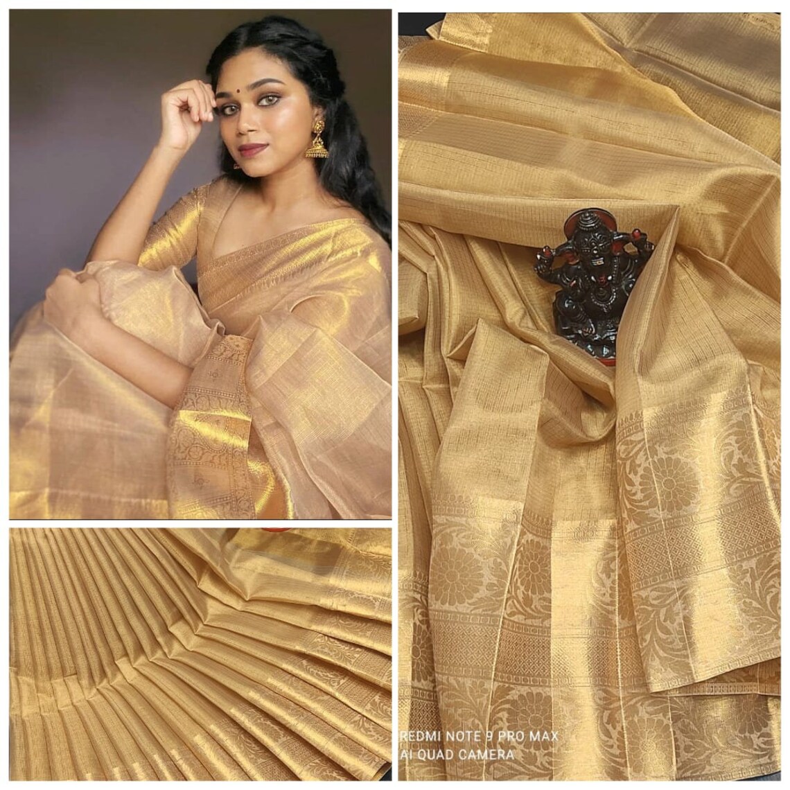 Beautiful Kanchi Border Copper Tissue Silk Gold Saree With Etsy Singapore