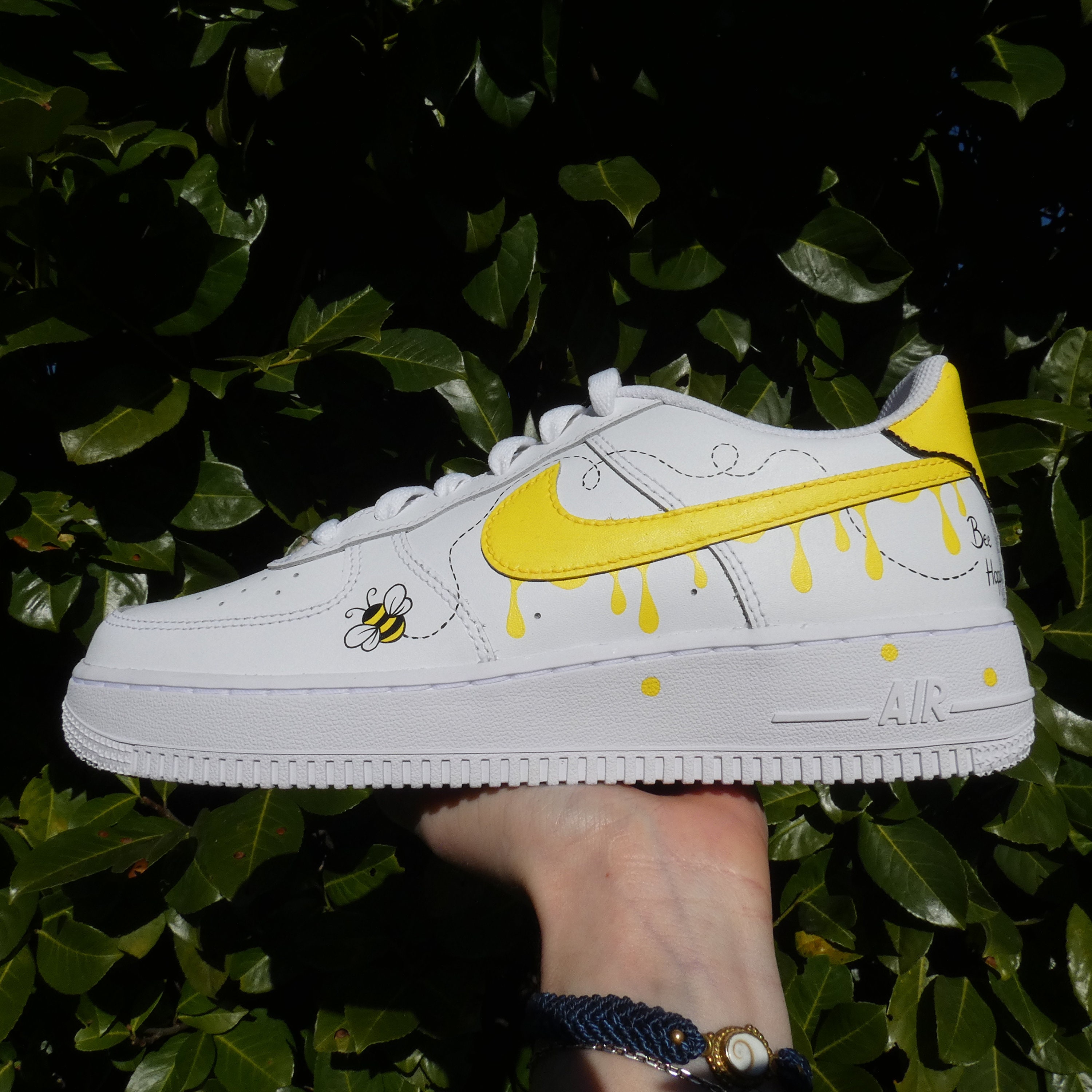 Custom Nike Air Force 1 in Yellow With Honey Bee and Comb 