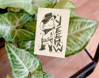 Yeehaw Cat Sticker - Matte Finish Vinyl Sticker - Scratch Resistant - Howdy, Cat, Cowboy, Cowgirl, Western, Green, Yellow, Wild West