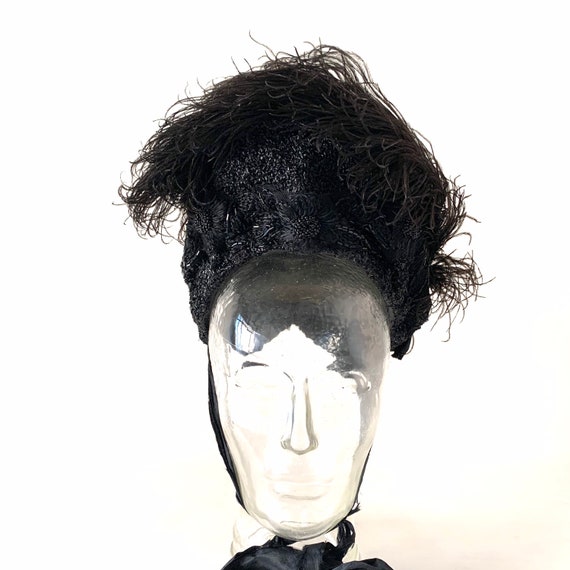 Victorian Mourning Bonnet Hat Ostrich Feather