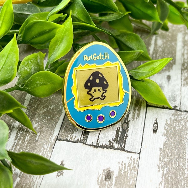 PeriGotchi! ~ Hard Enamel Pin ~ 90s Tamagotchi ~ Gold Plated Badge