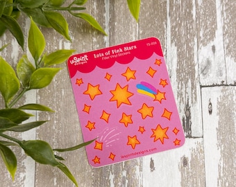 Tiny Pink Stars ~ Filler Vinyl Stickers ~ Mini Sticker Sheet ~ Water Bottle Stickers