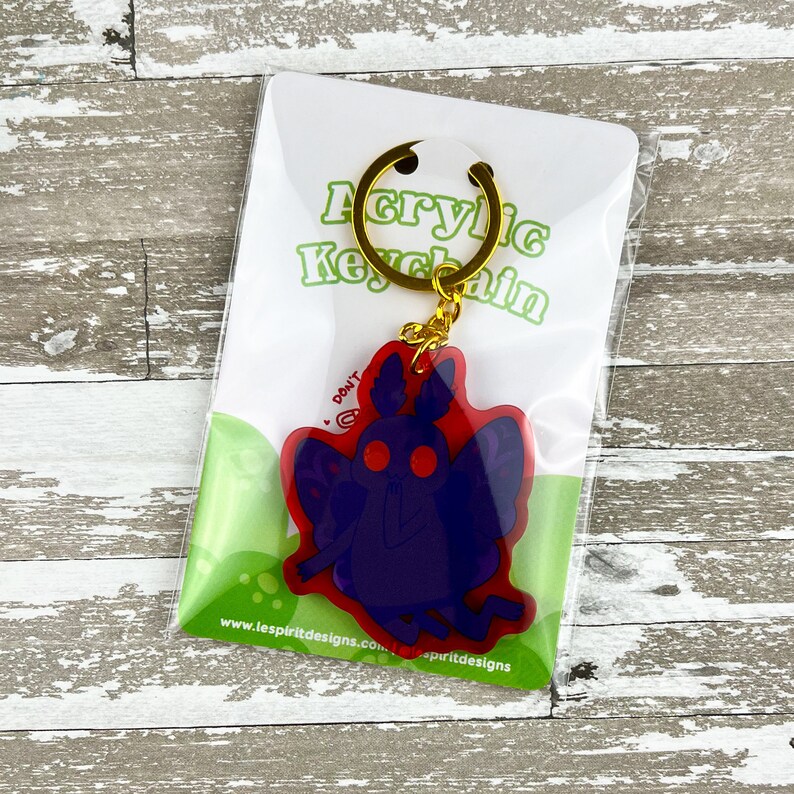 Mothman Key Chain Cheeky Mothman ~ Acrylic Keychain ~ Clear Translucent Charm ~ Cryptid ...