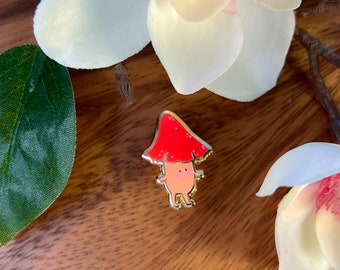 Huey the Pink Mushroom ~ Hard Enamel Pin ~ Mushroom Friend Pin ~ Gold Plated Badge