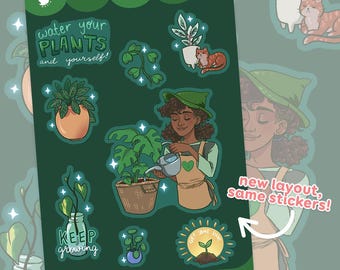 Plants & Self Care ~ Sticker Sheet ~ Glossy Stickers ~ Journal Stickers ~ Bullet Journal ~ Planner Stickers