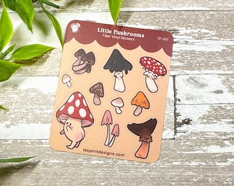 Little Mushrooms ~ Filler Vinyl Stickers ~ Mini Sticker Sheet ~ Water Bottle Stickers