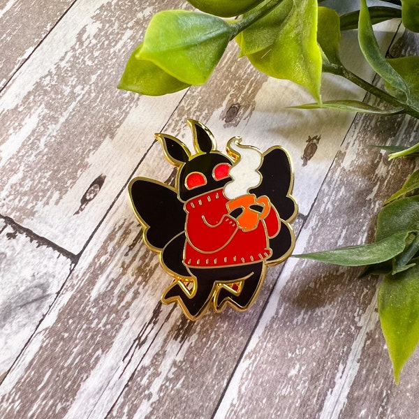 Cozy Mothman ~ Hard Enamel Pin ~ Glow in the Dark ~ Cryptid ~ Gold Plated Badge