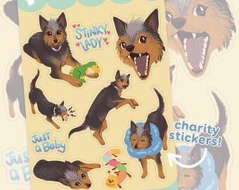 Olive the Yorkie-Pin Dog ~ Vet Charity Sticker Sheet ~ Glossy Stickers ~ Journal Stickers ~ Bullet Journal ~ Planner Stickers