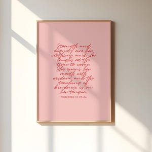 Proverbios 31 Mujer: Verdades bíblicas para el hogar - Versículo bíblico de regalo para mujeres, decoración de pared para niñas cristianas - Arte cristiano rosa