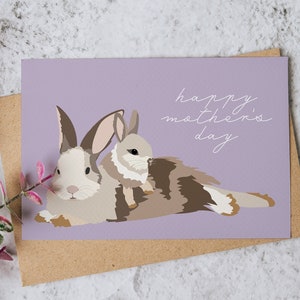 Carte imprimable Happy Mother's Day | Conception Cottagecore avec lapin mignon | neutre simple pour les amoureux de la nature | Téléchargement instantané PDF | Horizontale