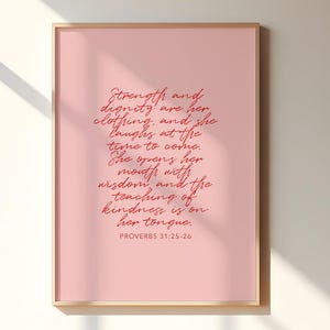 Spreuken 31 Vrouw: Bijbelse waarheden voor thuis - Bijbelvers cadeau voor vrouwen, christelijk meisje muurdecoratie - roze christelijke kunst