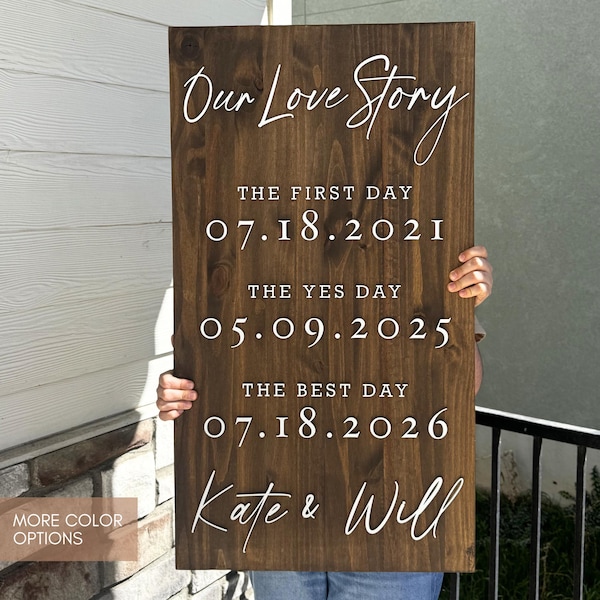 Rustic Wood Wedding Sign with 3D Letters Our Love Story & Favorite Dates Anniversary Gift Personalized Wedding Welcome Sign