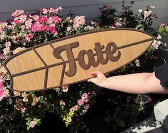 Personalized Surfboard Name Sign Custom Beach Nursery Decor Baby Shower Gift Idea Coastal Kids Room Wall Art Ocean Theme Wood Surfboard Kids