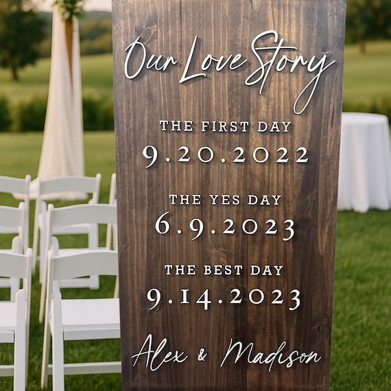 Rustic Wood Wedding Sign with 3D Letters Our Love Story & Favorite Dates Anniversary Gift Personalized Wedding Welcome Sign