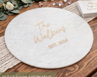 Modern Wedding Guest Book Sign 3D Letters Alternative Wedding Guestbook Acrylic Round Personalized Wedding Welcome Sign with Gold Letter