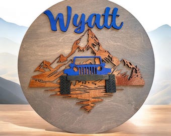 Custom Wood Off Roading Name Sign: Adventure Nursery Decor
