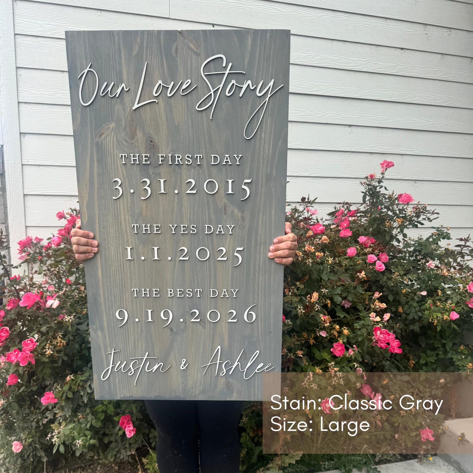 Rustic Wood Wedding Sign with 3D Letters Our Love Story & Favorite Dates Anniversary Gift Personalized Wedding Welcome Sign - Large 20"W x 36"H, Classic Gray