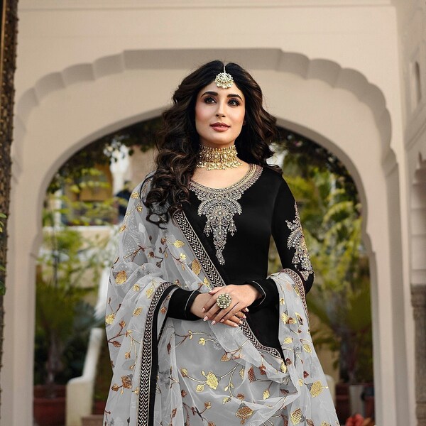 Pakistani Salwar Kameez Suits Satin Bottom With Designer Georgette Embroidered Festival Special Traditional Indian Outfits Wear Salwar Suit