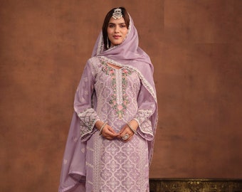 Pakistani Reception Wear Soft Organza Eid Collection Beautiful Wedding and Reception Wear Straight Cut Hand Made Islamic Salwar Suit Dress