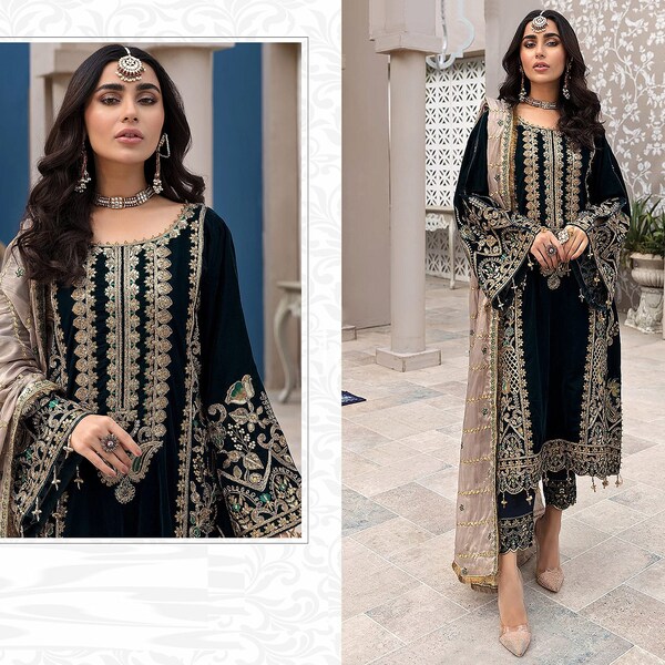 Islamic Clothing Wear Faux Georgette Salwar Kameez , Dull santoon Bottom With Butterfly Net Dupatta , Eid Collection Wear Pakistani Dresses