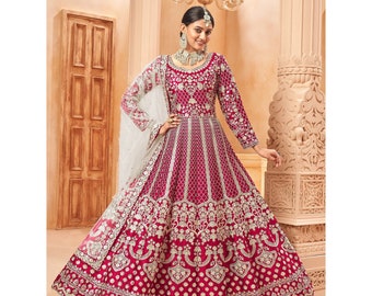 Pakistani Wedding Wear Wear Art Silk Beautiful Anarkali Gown With Designer Net Dupatta , Function & Reception Wear Gown Suit For Women